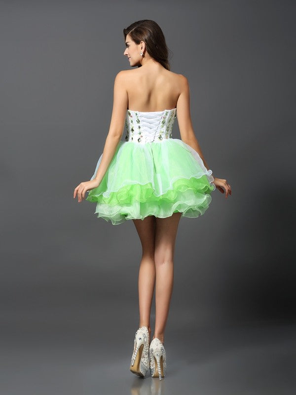 Wholesale A-Line/Princess Strapless Ruffles Sleeveless Short Organza Cocktail Dresses